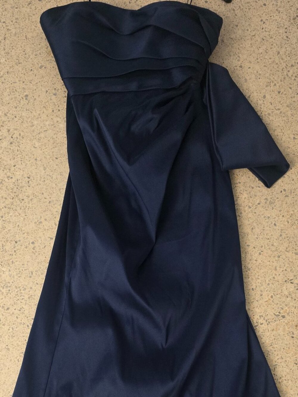 Badgley Mischka Navy Blue Strapless Evening Gown Full Length Maxi Back Bow 12 - Picture 8 of 11